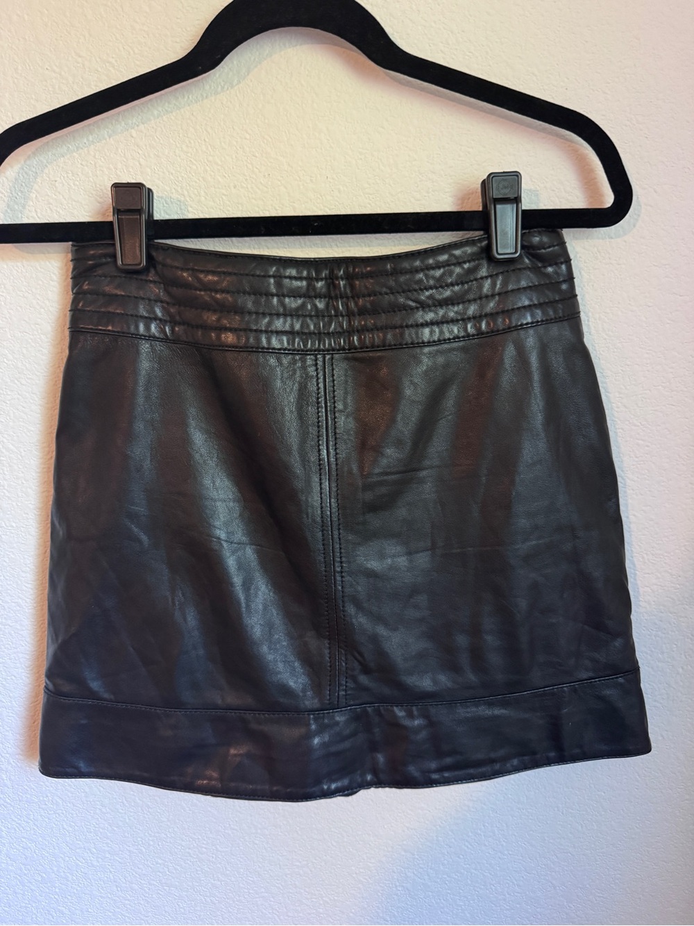 Trouvé Black Leather Mini Skirt with Stitch Detail